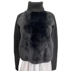 NWT Massimo Dutti Sheephair Fur Pullover Sweater Knit Long Sleeve Gray S